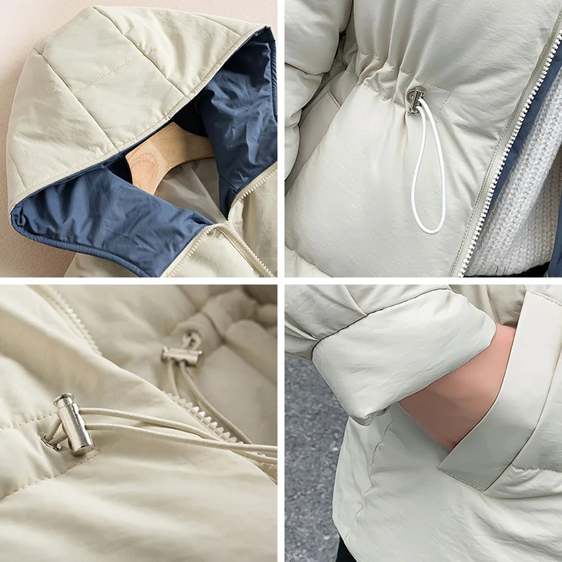 

Sweet Solid Color Cotton Autumn Winter Jacket Women Adjustable Waist Short Hooded Coat Female Down Parkas For Women Outerwear