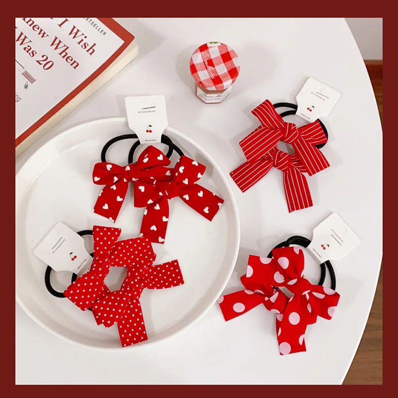 

ncmama 2pcs/lot Elastic Hair Bands Women Scrunchies Hairtie Dot Hairbow Knotted Rubber Bands Girls Children New Fashion Headwear