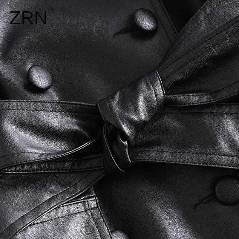 

ZRN Autumn Fashion Long Oversized Leather Trench Coat For Women 2020 Long Sleeve Sashes Loose Female Faux Leather Jackets