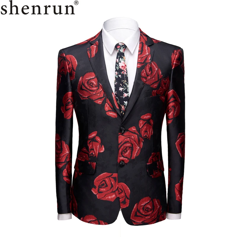 Shenrun Men Fashion Jackets Casual Blazer Male Suit Jacket Slim Fit Floral Jacquard Blazers Wedding Party Prom Stage Costumes | Мужская