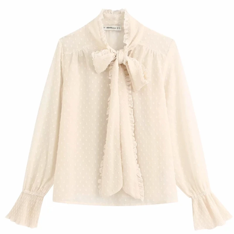 Новые женские элегантные кружевные повседневные блузки с бантиком шифоновые