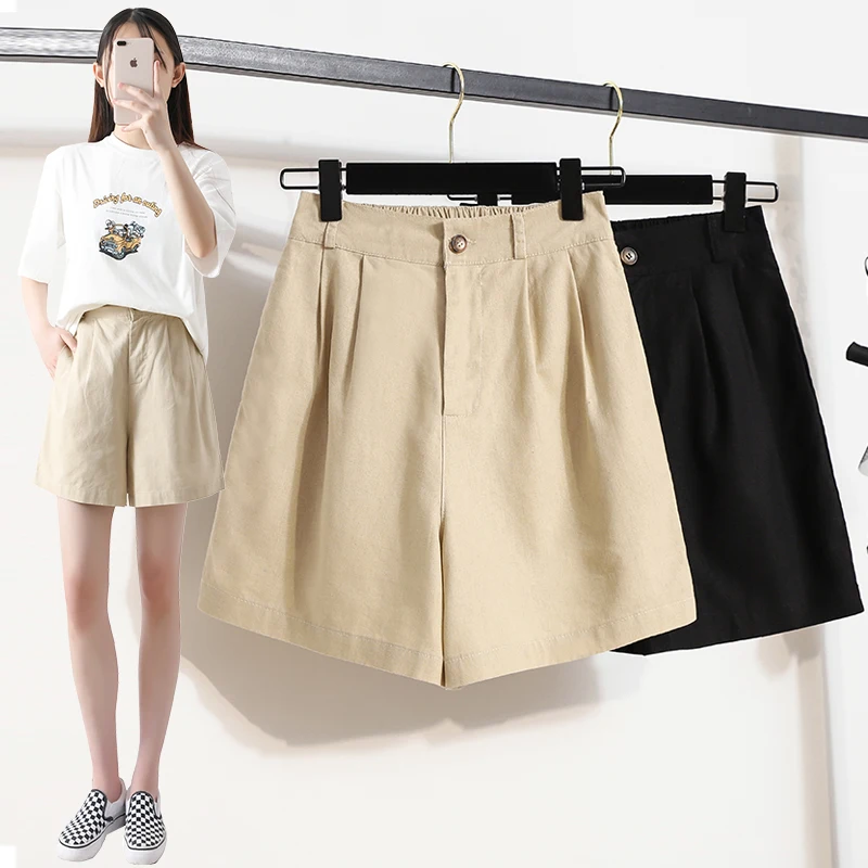 

Linen Elastic Waist Black Plus Size 5Xl Large Fashion Zevity Basic High Waist Summer Women'S Casual Cycling Clothing Shorts 2021