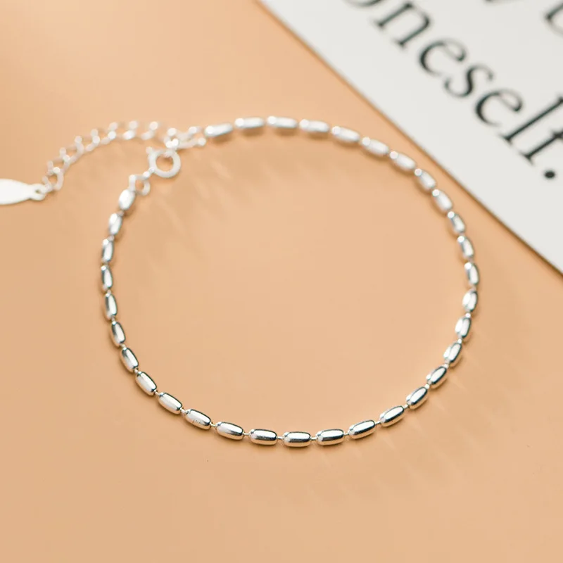 

2mm thin Authentic REAL. 925 Sterling Silver Lucky Beans chain Bracelet GTLS929