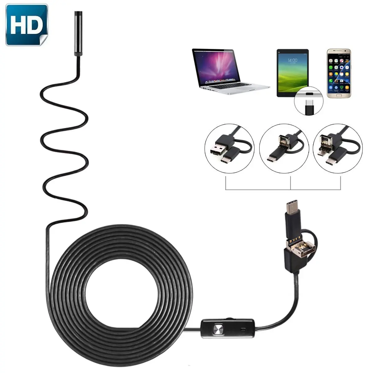 7 мм эндоскопа USB/Тип C/ Micro USB 3 в 1 Endorscope Камера гибкий IP67 Водонепроницаемый