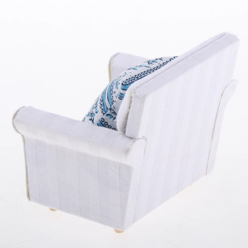 

Dollhouse Furniture 1/12 Scale Miniature Beige Single Sofa & Cushion Pillow Toys for Dolls House Living Room Decor