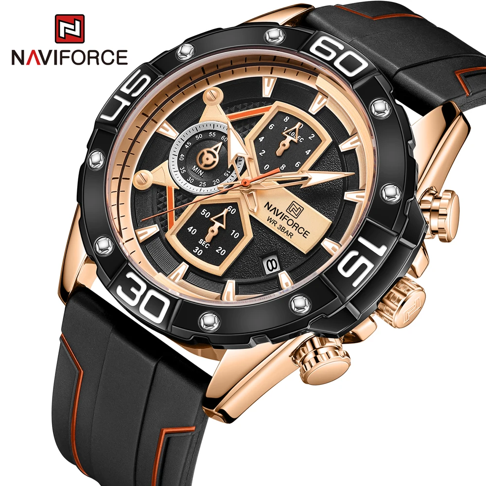 Роскошные кварцевые Силиконовые часы NAVIFORCE новые мужские наручные с большим