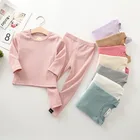 Пижамный комплект для мальчиков и девочек, зимний хлопковый комплект с длинными рукавами, одежда для сна, детская Рождественская Пижама, однотонная Пижама для детей 4, 6, 8, 9 лет