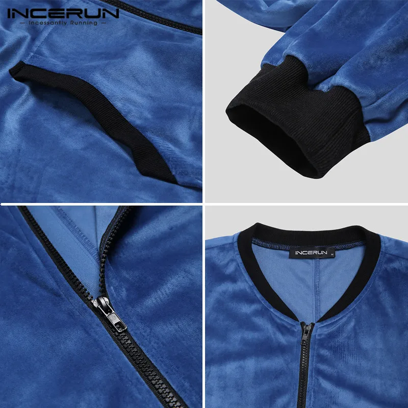 

INCERUN Leisure Solid Jumpsuits Men Long Sleeve Round Neck Rompers Fashion Zipper Homewear Mono Pants Pockets Overalls Plus Size