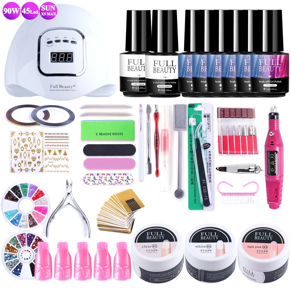 Маникюрный набор с УФ лампа 10/5 цветов поли расширение Акрил Гель для ногтей