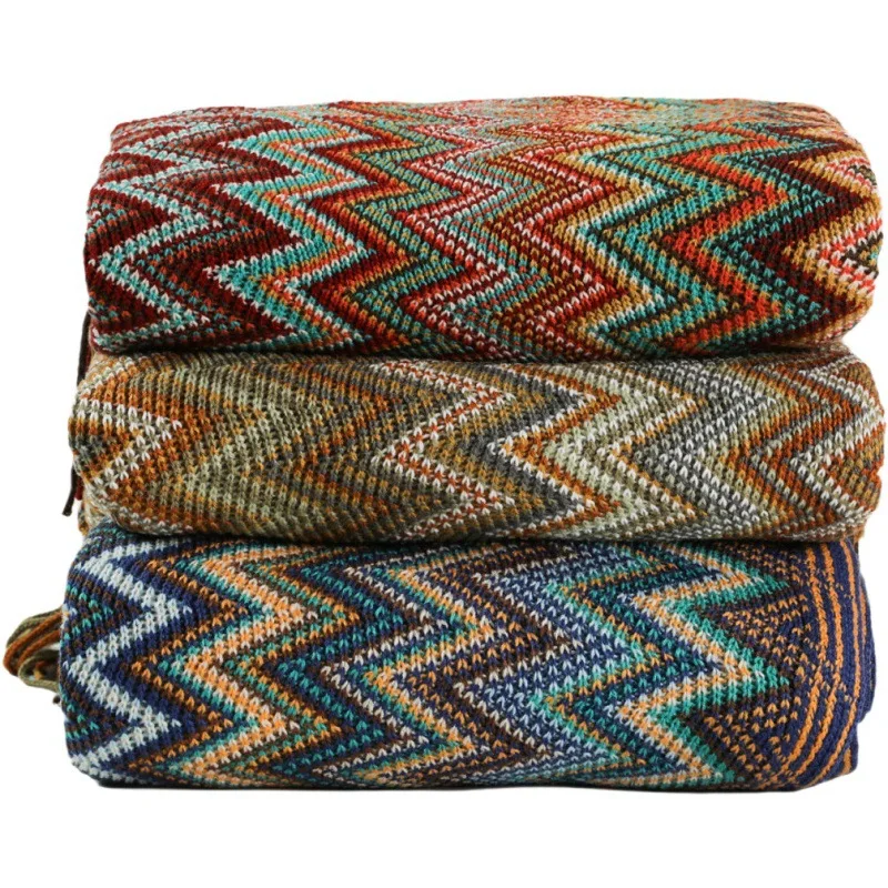 

Best Selling 2021 Bohemian Style Portable Knitted Home Textile Blanket Cover The Bed Large Thick Sofa Blanket