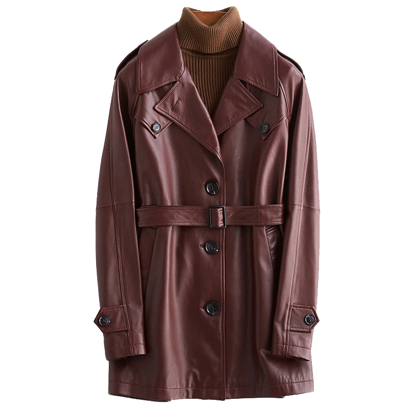 Lautaro Водонепроницаемый кожаный плащ для женщин с длинным рукавом реглан поясом