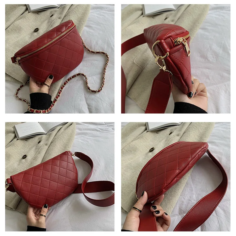 

New Chain Leather Fanny Pack PU Bum Bag Women Hip Bag Zipper Banana Bags High Capacity Shoulder Kidney Bags Luxury Fanny Pack