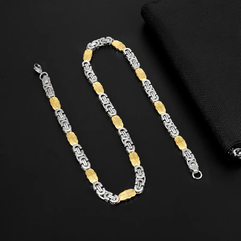 

New Hot Sale Mens Domineering Golden Titanium Steel Necklace Stainless Steel Handmade Necklace Jewelry Big Gold Chain