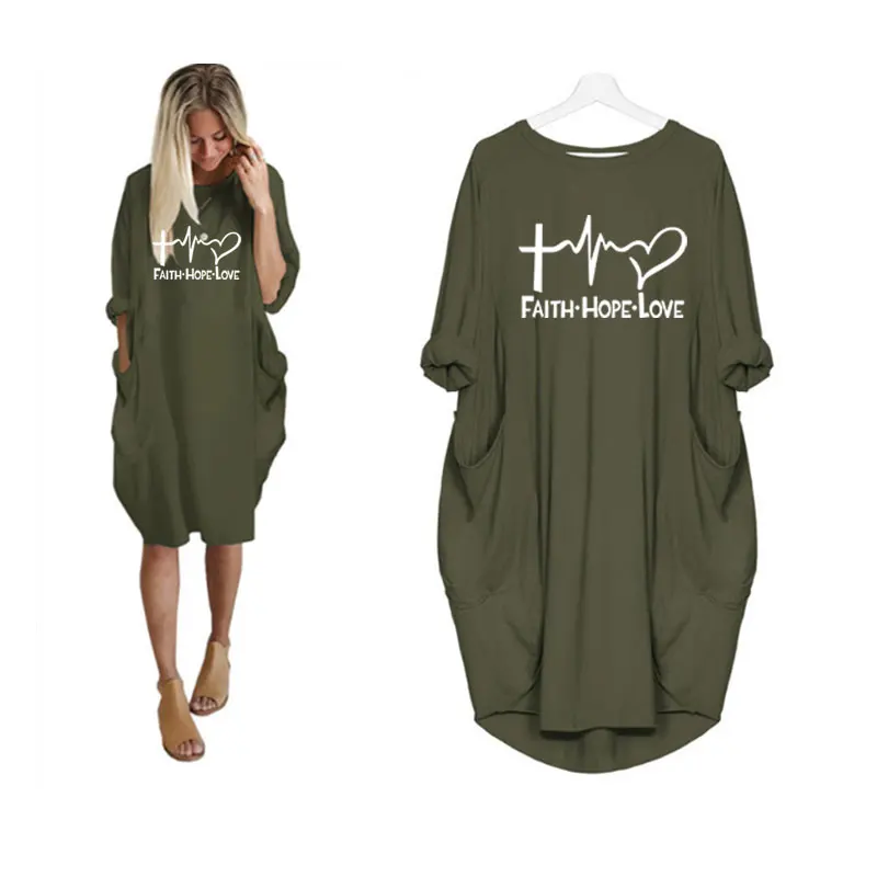 Новинка 2019 модные рубашки с надписью Faith Hope Love женское необычное платье