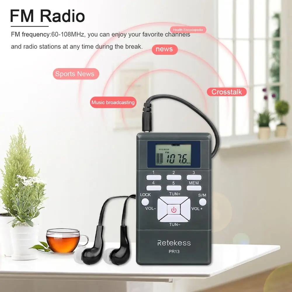 Retekess PR13 Portable Stereo FM Radio Pocket Digital Clock Receiver for Large Meeting Church Simultaneous Interpretation | Электроника