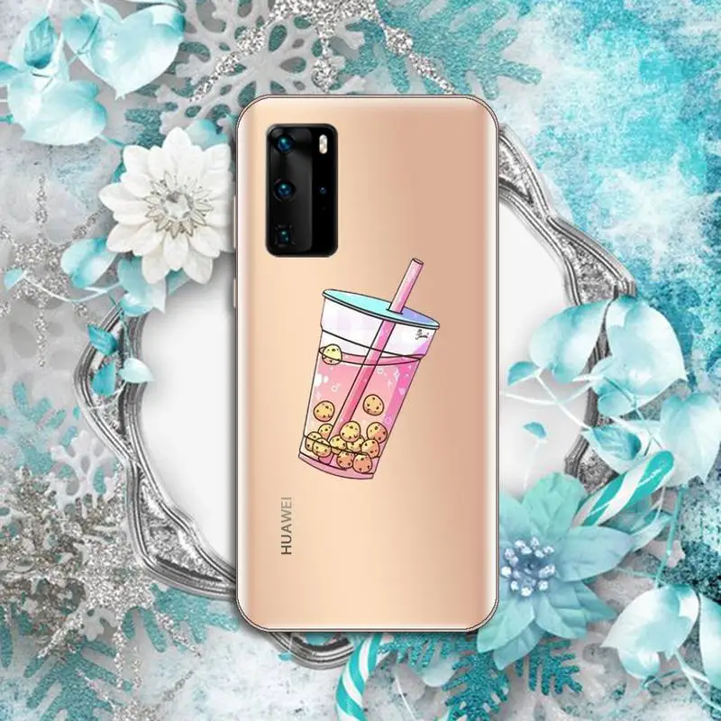 

Heart Cartoon Milk Tea Phone Case Transparent for Huawei P honor 8 10i 20 30 40 smart 2019