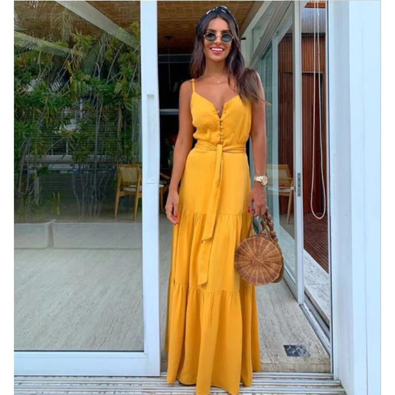 Летнее Осеннее сексуальное на бретельках Boho вечерние длинное платье