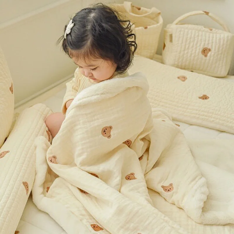 

Newborn Baby Blanket Swaddling Cotton Warm Embroidery Swaddle Soft Fleece Toddler Crib Bed Stroller Cover Child Sleeping Quilt