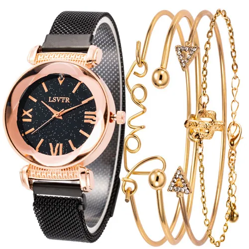 3-Black 5pcs Luxury Brand Ladies Watches Women Watches Starry Sky Watch Quartz Diamond Wristwatches Montre Femme Relogio Feminino - Цвет: 3-Black
