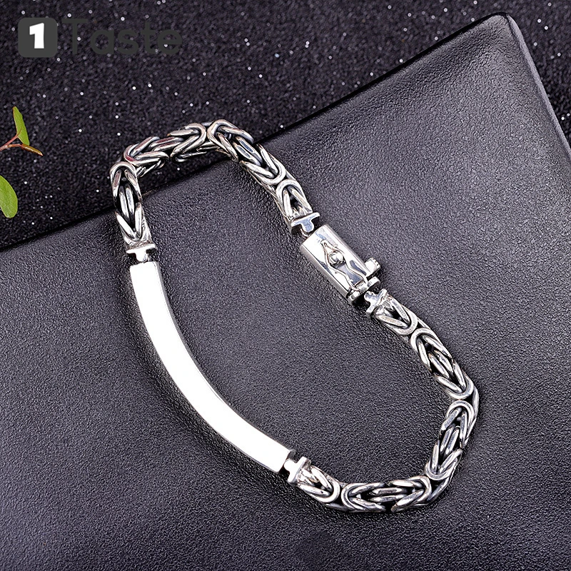 ONE TASTE 925 пробы тайское серебро мужской браслет Геометрические линии плетение