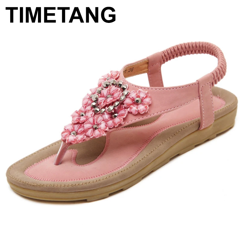 TIMETANG Летние босоножки женские туфли-лодочки с Т-вьетнамки на ремешке сандалии