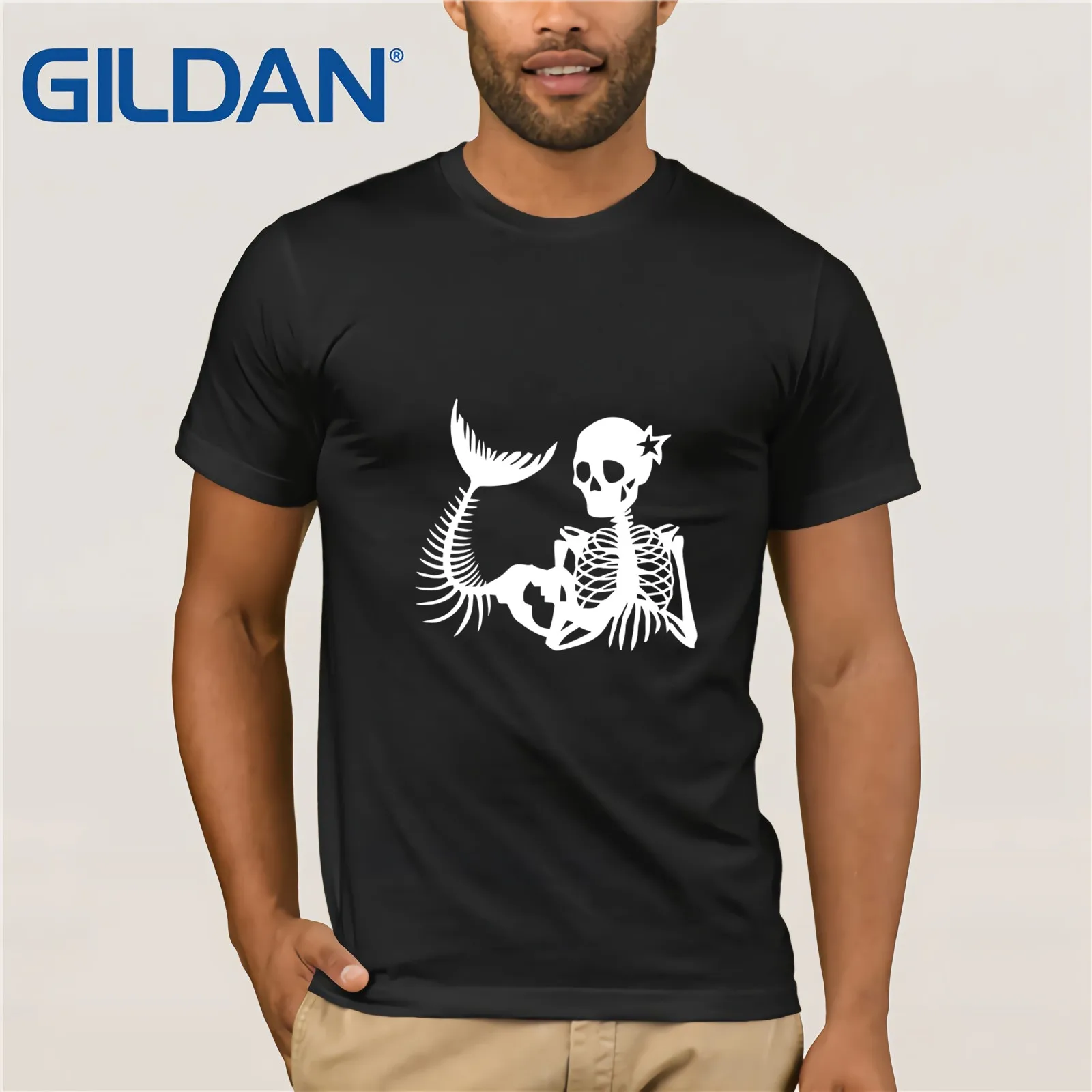 Футболка для Хэллоуина с изображением скелета русалки удивительный короткий