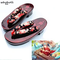 whoholl miku kimono cosplay costumes girl wedge japanese wooden slippers geta slippers red sole women flip flops