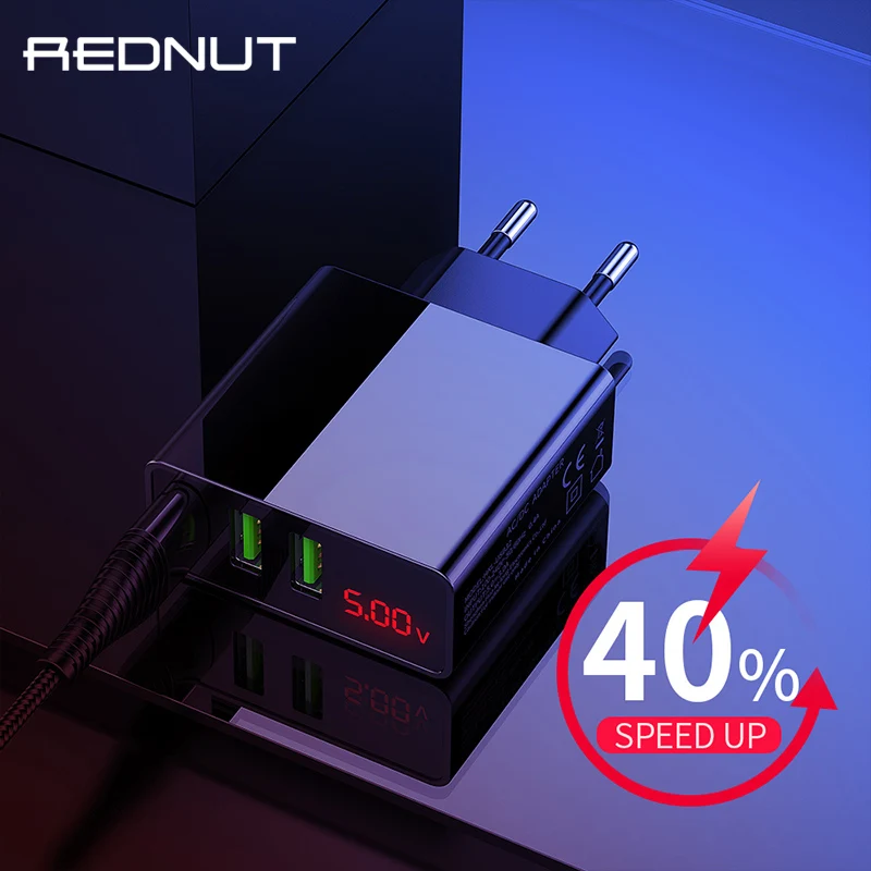 USB зарядное устройство светодиодный цифровой 3 Порт быстрое REDNUT ЕС штекер Адаптер