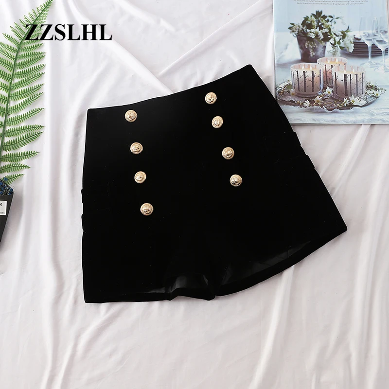 

2019 Spring Fall Double-breasted Shorts Women Outer Wear Outfit Joker High Waist Slacks Wide-legged Female