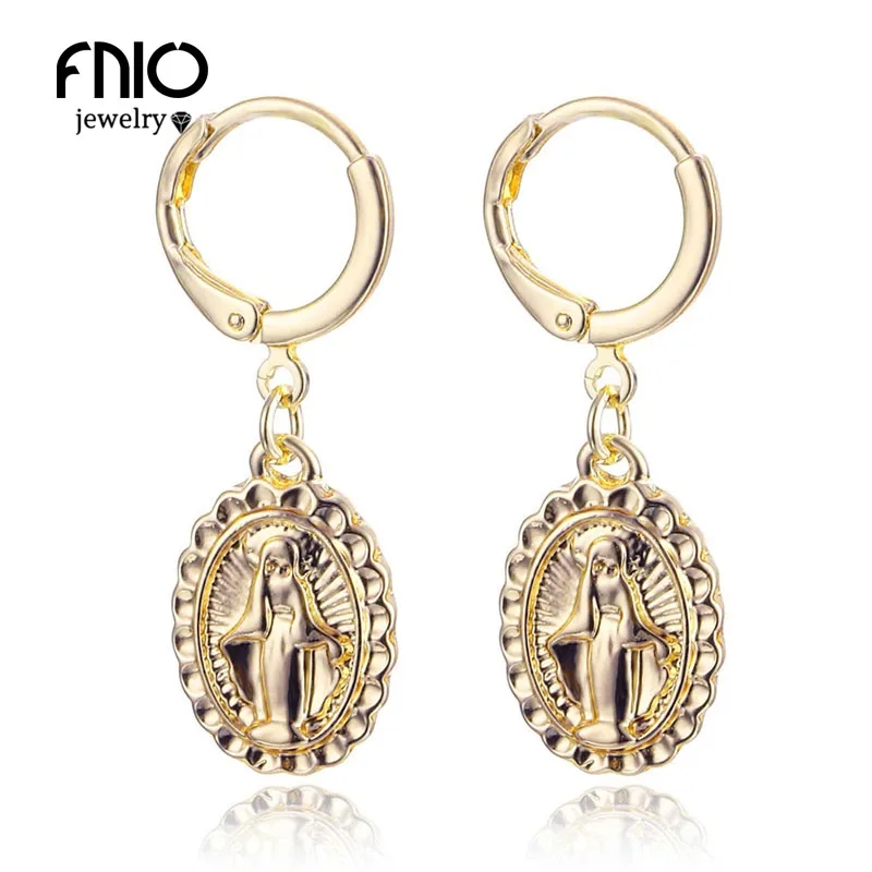 FNIO [три цвета серьги] девственница Мэри кулон женские серьги ретро религиозный стиль женские Brincos Ювелирные изделия Подарки