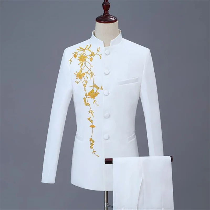 

Blazer men embroidery formal dress latest coat pant designs marriage suit men terno masculino trouser wedding suits men's white