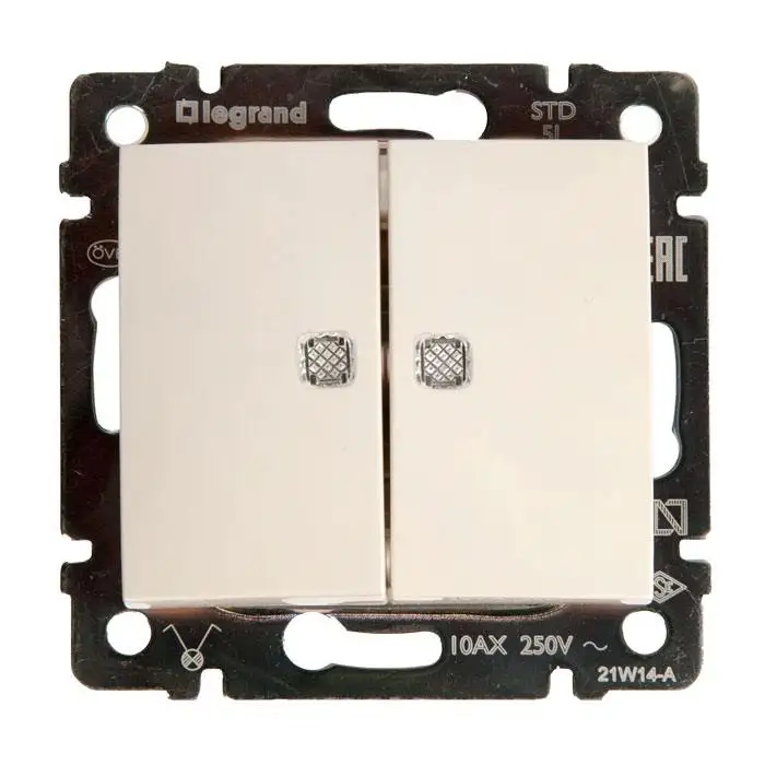 Выключатель двухклавишный с подсветкой в рамку бежевый Legrand VALENA (774328) |