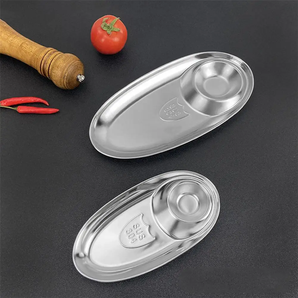 Stainless Steel Snack Plate Divided Grid Oval Sauce Western Fries Fried Chicken Tableware Kitchen Tools | Дом и сад