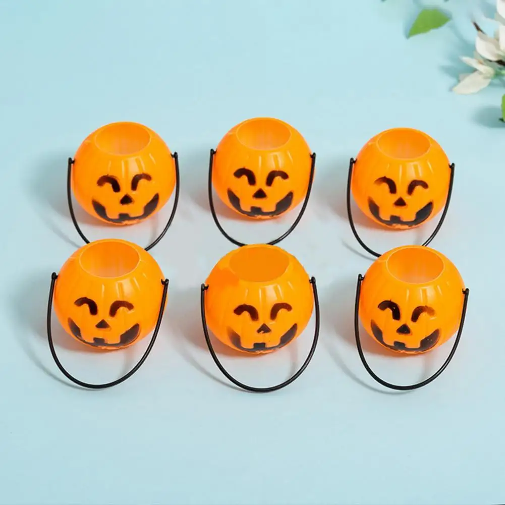 

6Pcs Pumpkin Lantern with Handle Party Bar Props Plastic Halloween Lantern Home Decoration for Carnivals