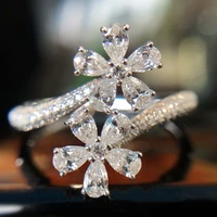 qtt silver color ring female flower drop crystal rings resizable cz finger ring wedding engagement jewelry gift