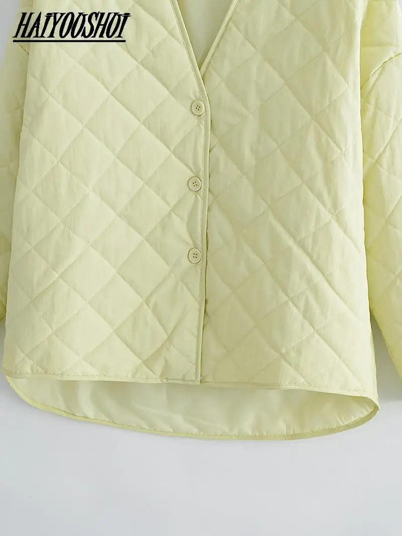 Women 2021 Fashion Single Breasted Loose Padded Jacket Coat Vintage Long Sleeve Female Outerwear Chic Tops