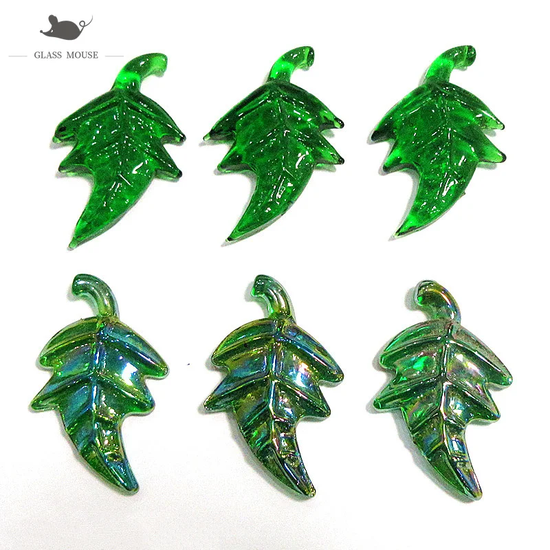 6 шт. миниатюрный ручной работы плоский стеклянный орнамент с листьями жемчужный