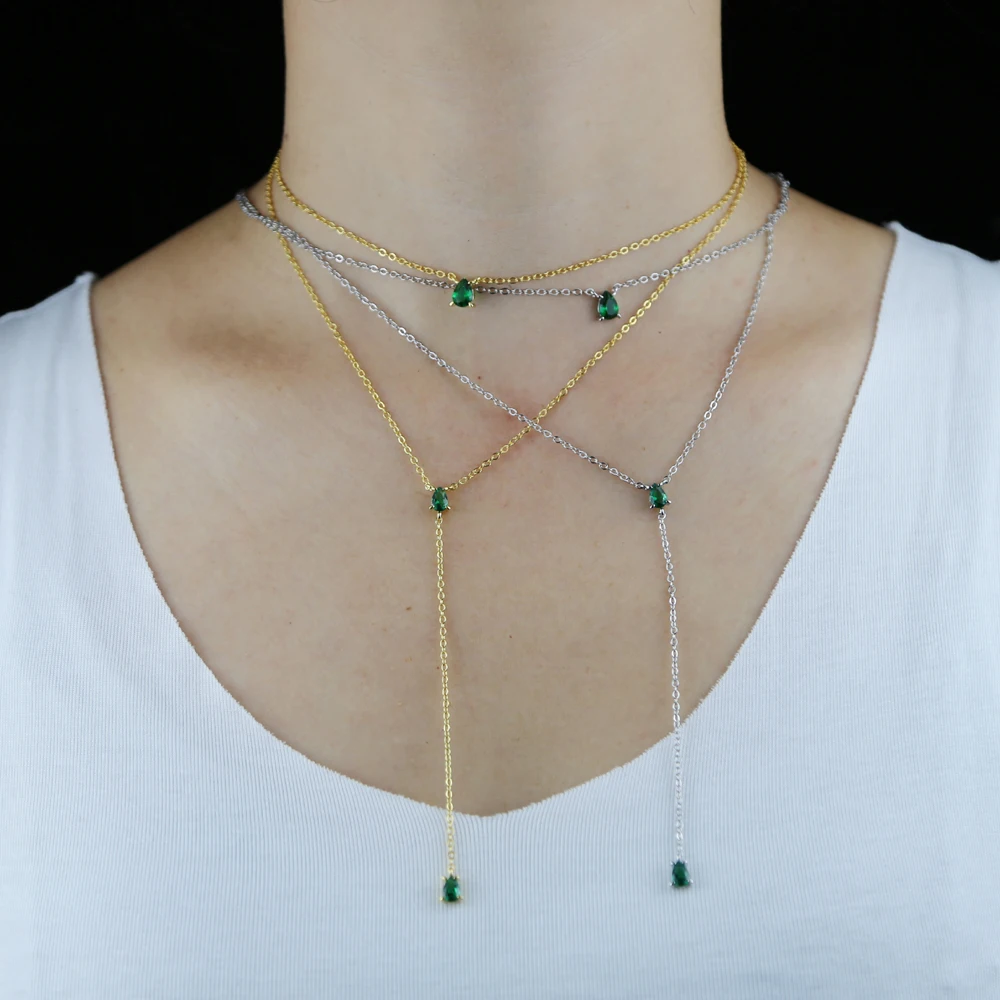 Высококачественное простое Двухслойное ожерелье с подвеской в виде слезы и