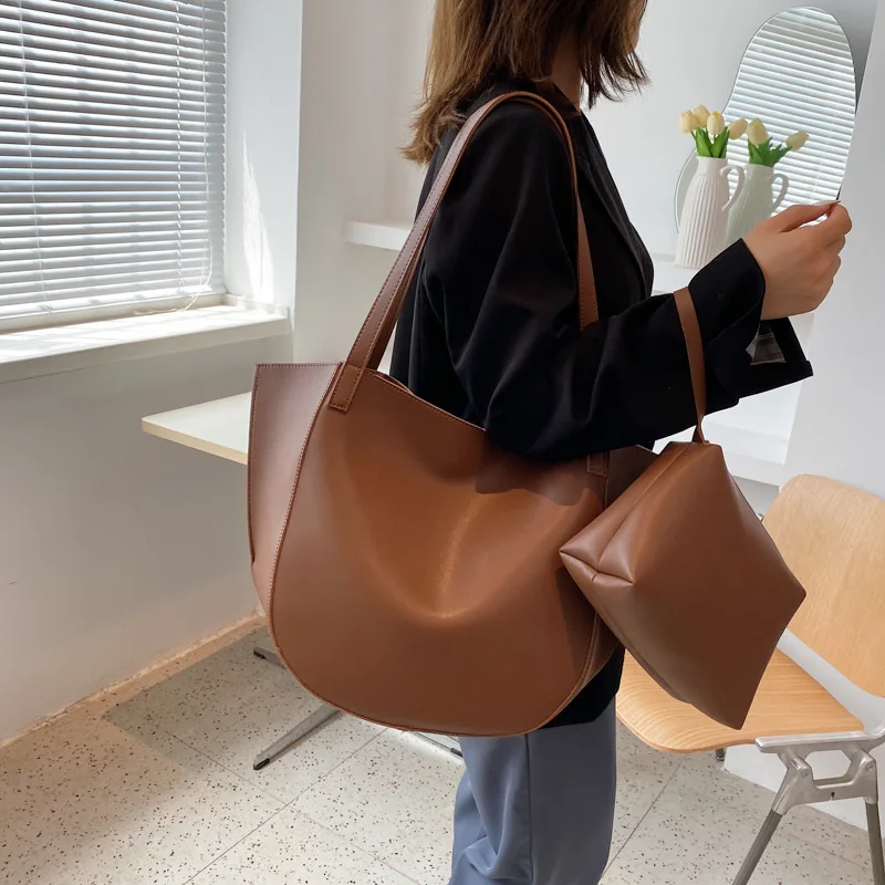 

Women's Bags Casual Tote Shoulder Composite Shopper Bag Hobo Top Handle PU Leather Large Neverfull Bag Female Handbag 2021 Hit