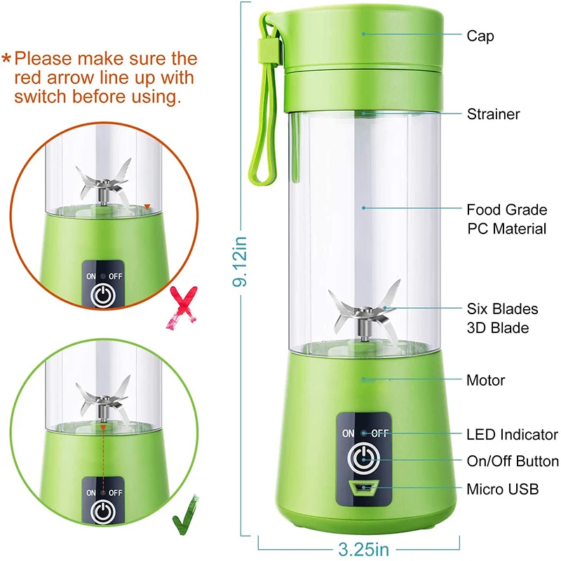 

Portable Blender USB Mixer Electric Juicer Machine Smoothie Blender Mini Food Processor Personal Lemon Squeezer Orange Juicer