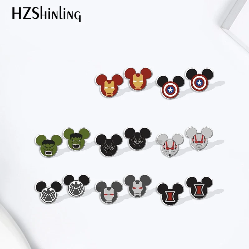 

Disney Super Hero Avengers Mickey Style Acrylic Stud Stainless Steel Earrings Resin Epoxy Ear Jewelry for Girls