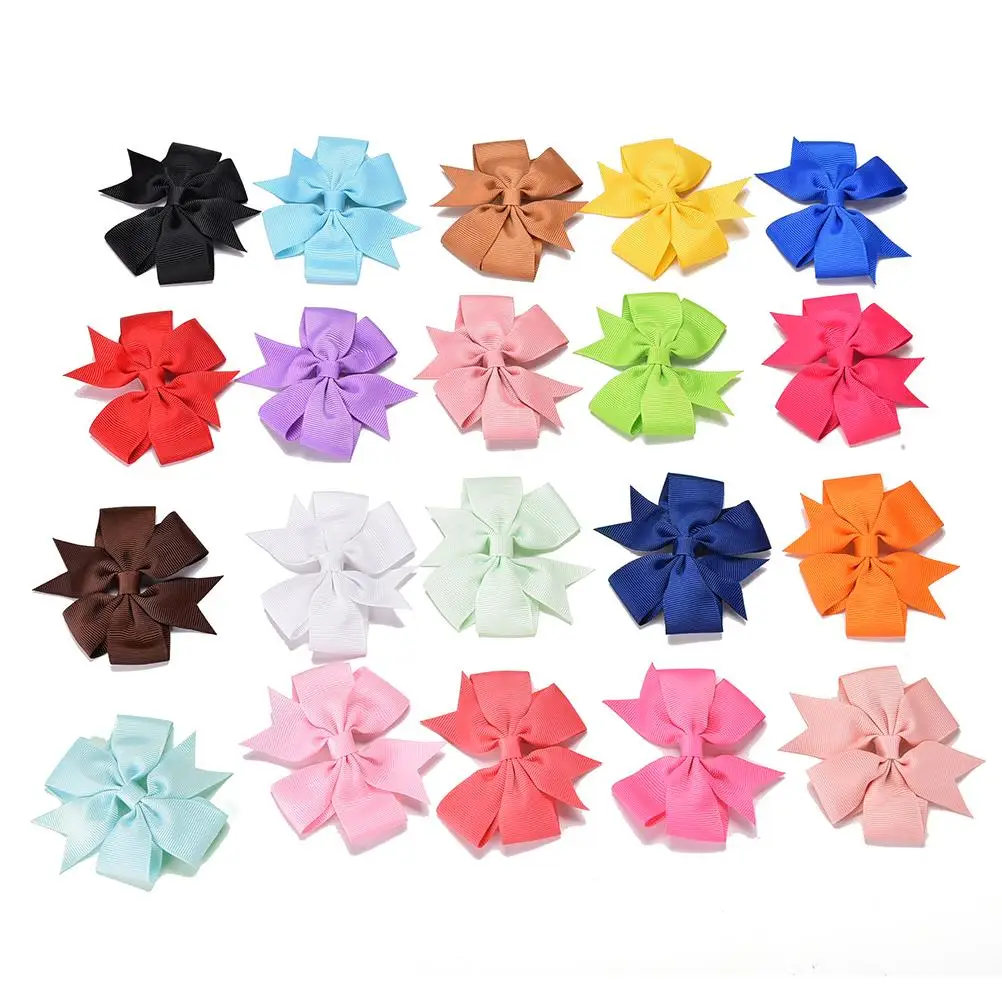20 шт./лот милая 3 дюймовая атласная лента эксклюзивные банты для волос с клипсой
