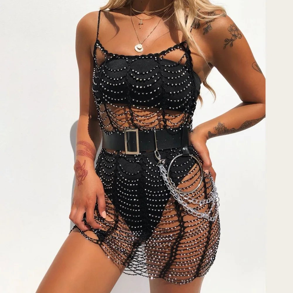 Женская цепочка для тела модное ювелирное изделие прозрачное Сетчатое платье