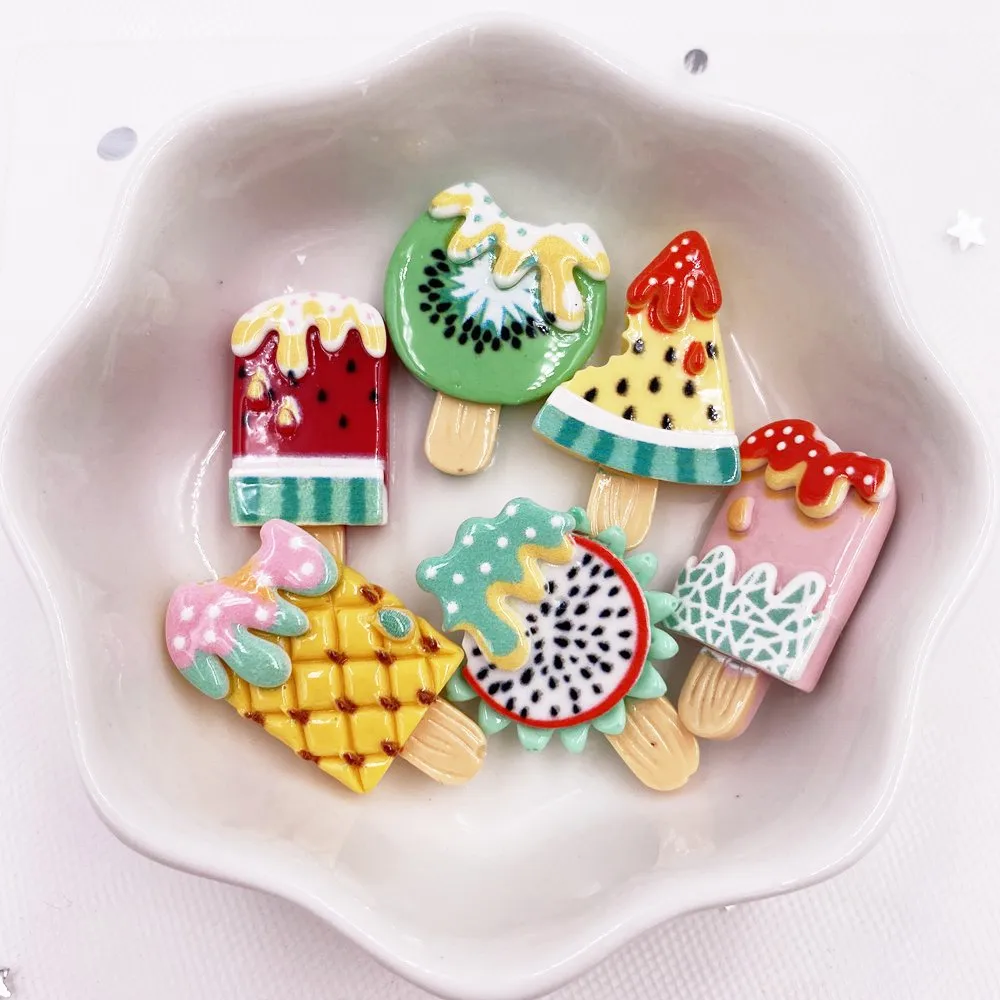 

Кабошоны из смолы "Фруктовые эскимо", набор из 12 штук