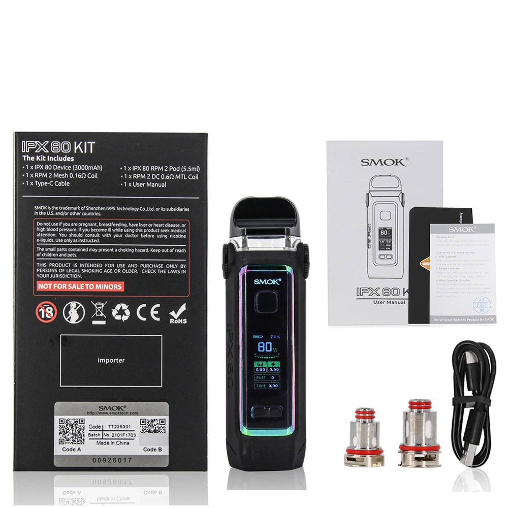 Оригинальный набор SMOK IPX 80 Pod Вт электронный 3000 мАч RPM 2 картриджа RPM2 катушки VS Novo 4