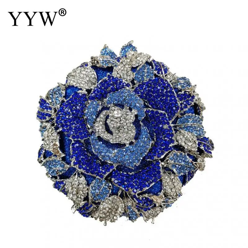 

Multi Color Crystal Diamond Women Rose Flower Evening Clutch Wedding Party Diamond Bag Bridal Wedding Handbag Purse Pouch YYW