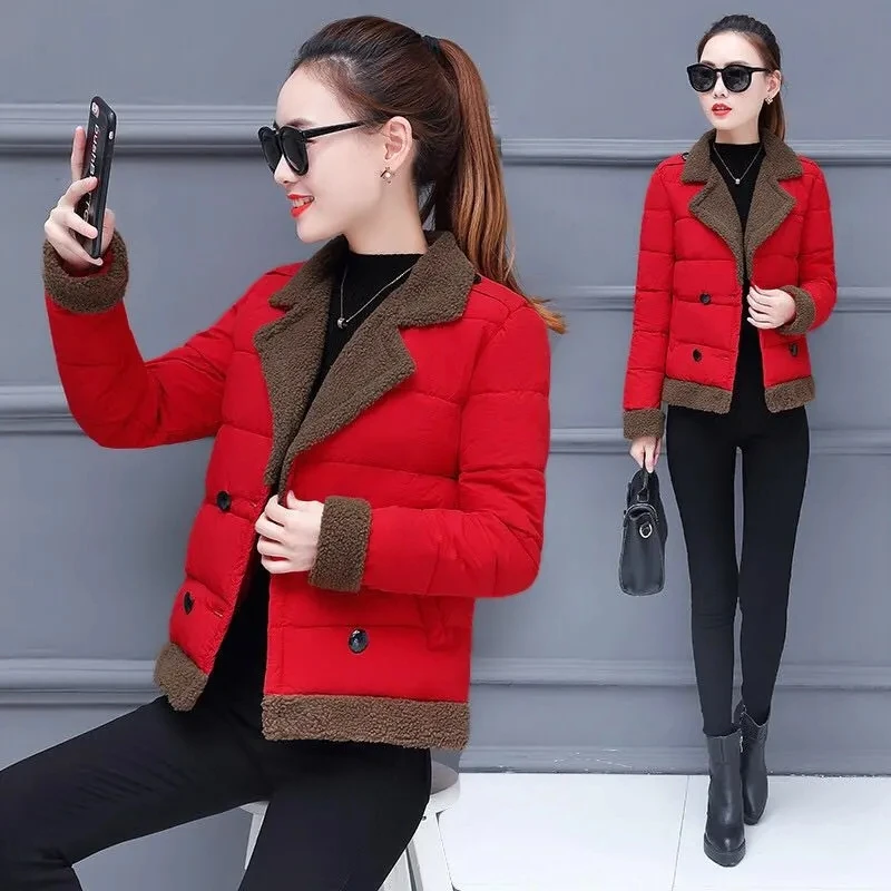 

Casual Warm Slim Short Quilted Coat Women Winter Korean Fashion Turndown Collar Cotton Padded Jacket Basic Vintage Wadded Jacket
