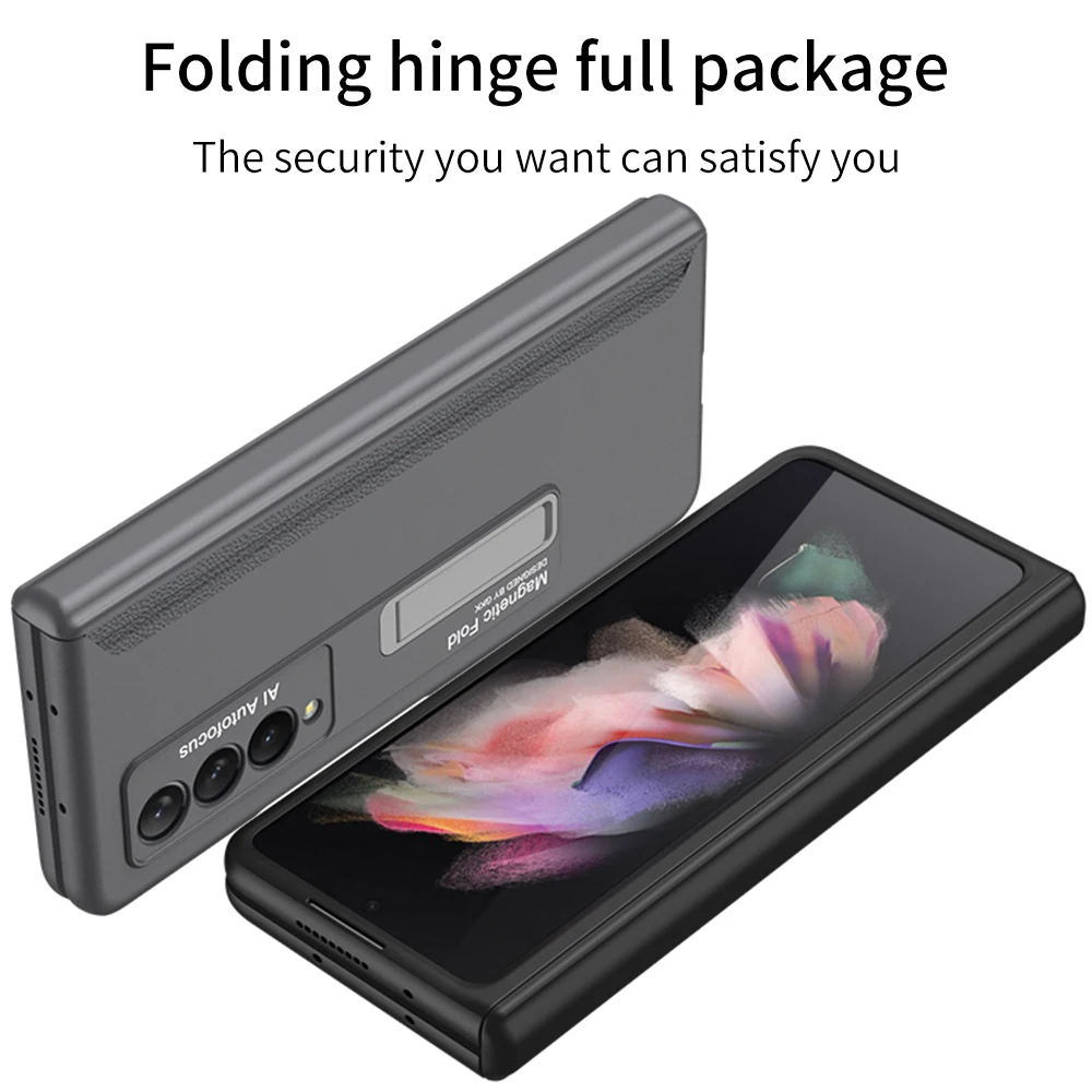 hinge coverage protection magnetic phone case with foldable bracket for samsung galaxy z fold 3 5g armor fold3 protective cover free global shipping