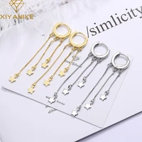 xiyanike silver color star tassel hoop earrings female charm fashion simple exquisite temperament jewelry dropshipping