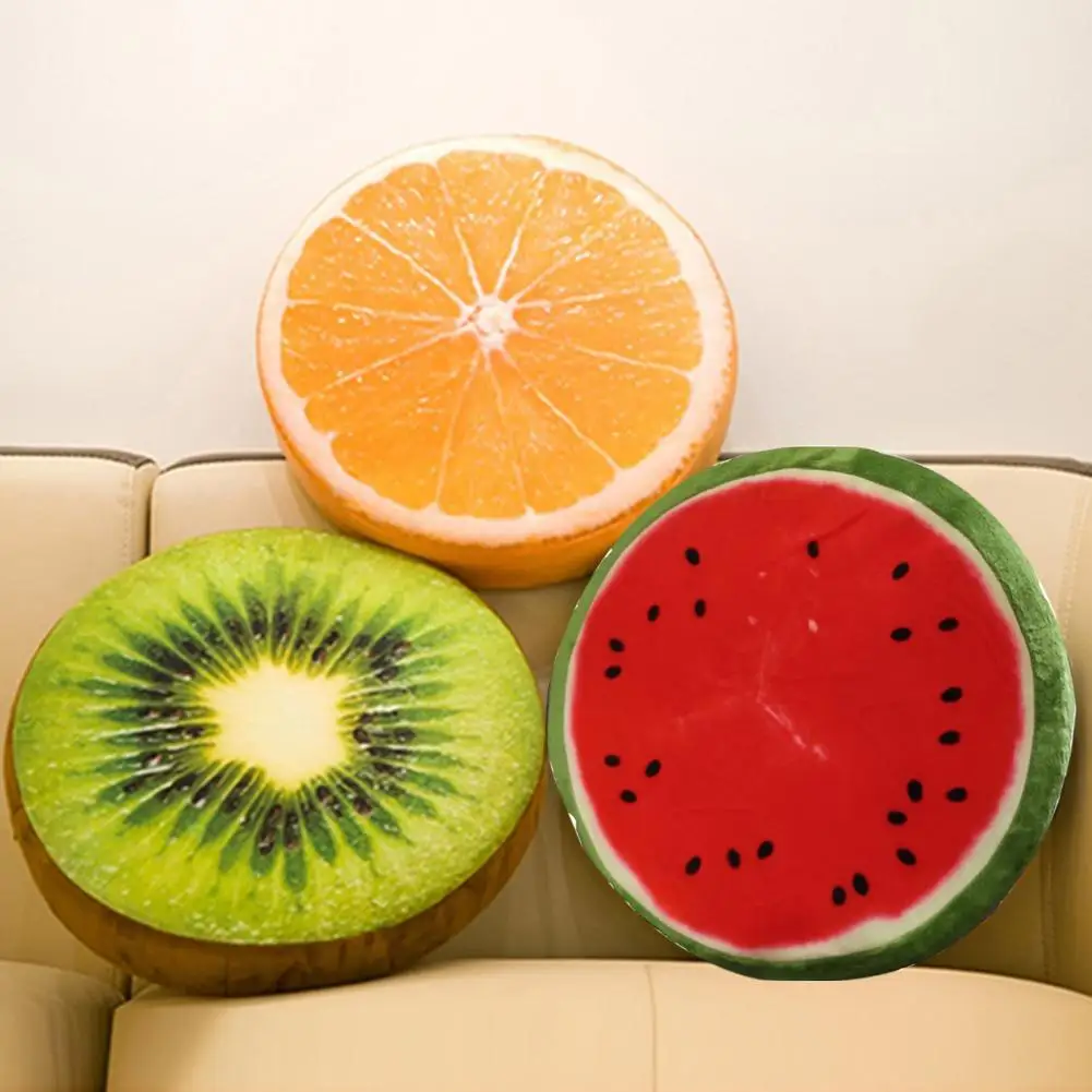 

3D Creative Soft Round Home Decorative Pillow Plush Fruit Seat Pad Office Chair Back Cushions Watermelon Kiwi Orange
